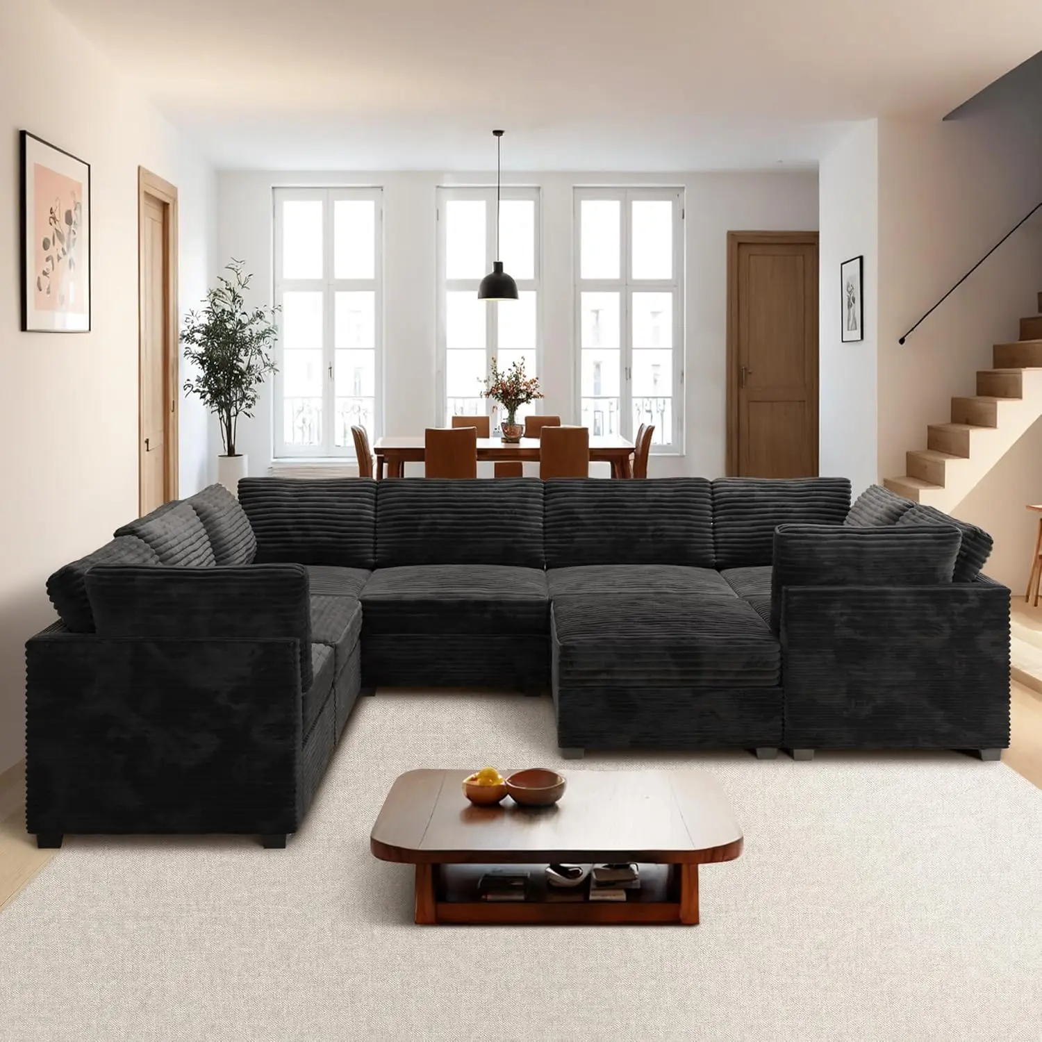 U-Shaped Minimalist Couches with Sofa Bed Chaise, Modern Deep Seat Cloud Plush Corduroy Sofas Set
U-Shaped Minimalist Couches with Sofa Bed Chaise, Modern Deep Seat Cloud Plush Corduroy Sofas Set