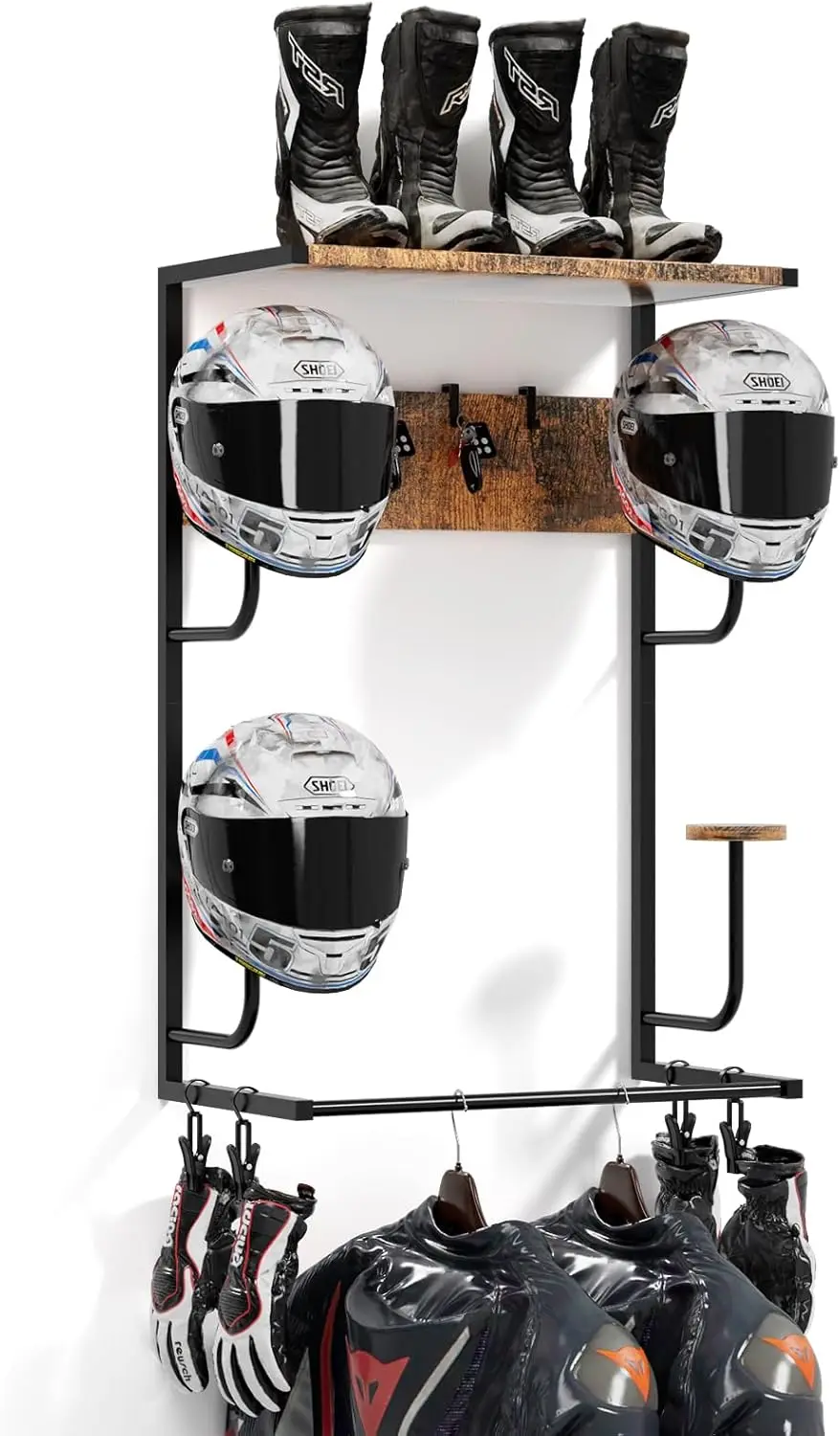 Rustic Wall-Mounted Helmet Rack with 4 Glove Clips & Hooks - Universal Storage for Helmets, Gear, Clothes
Rustic Wall-Mounted Helmet Rack with 4 Glove Clips & Hooks - Universal Storage for Helmets, Gear, Clothes
