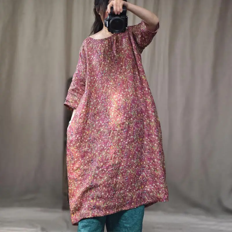 Spring Summer Arts Style Women Half Sleeve O-neck Loose Knee-length Dress Vintage Print Cotton Linen Dresses High Quality 3473
Spring Summer Arts Style Women Half Sleeve O-neck Loose Knee-length Dress Vintage Print Cotton Linen Dresses High Quality 3473