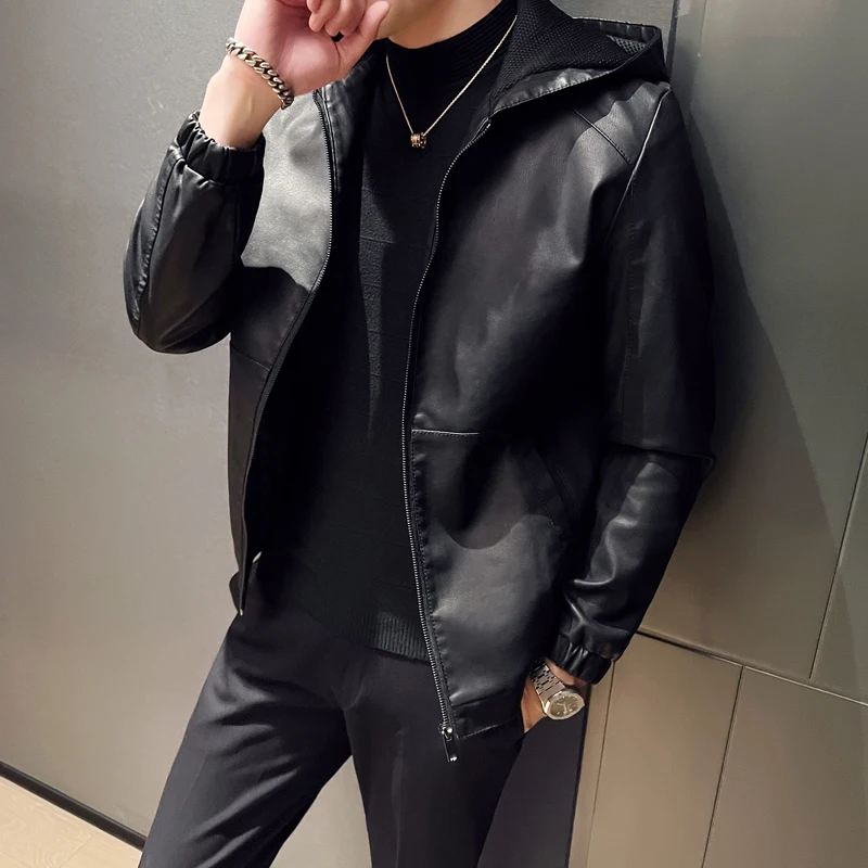 Male Spring Oversized Vintage Black Faux Leather Jacket Men Zipper Solid Color Clothes Hooded Leather Jacket Cool Handsome Coat
Male Spring Oversized Vintage Black Faux Leather Jacket Men Zipper Solid Color Clothes Hooded Leather Jacket Cool Handsome Coat