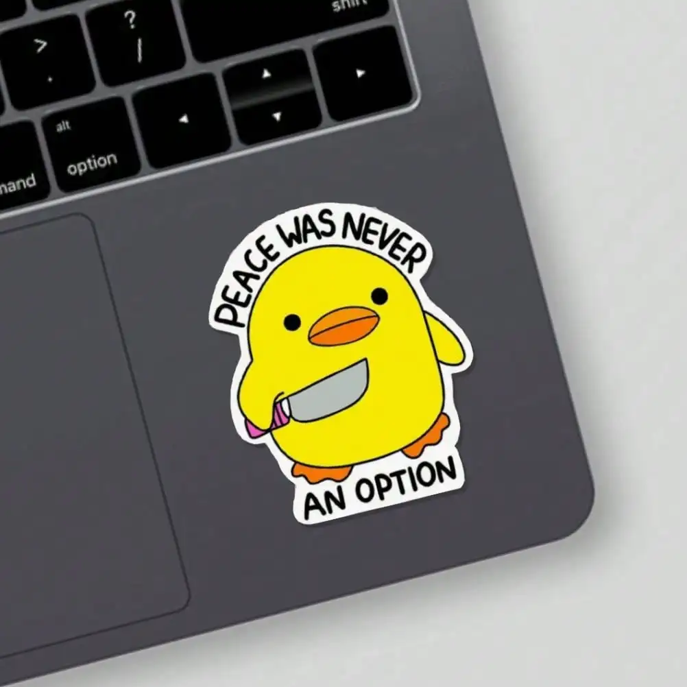 Sarcastic "Peace Was Never An Option" Duck with Knife Waterproof Car Sticker
Sarcastic "Peace Was Never An Option" Duck with Knife Waterproof Car Sticker