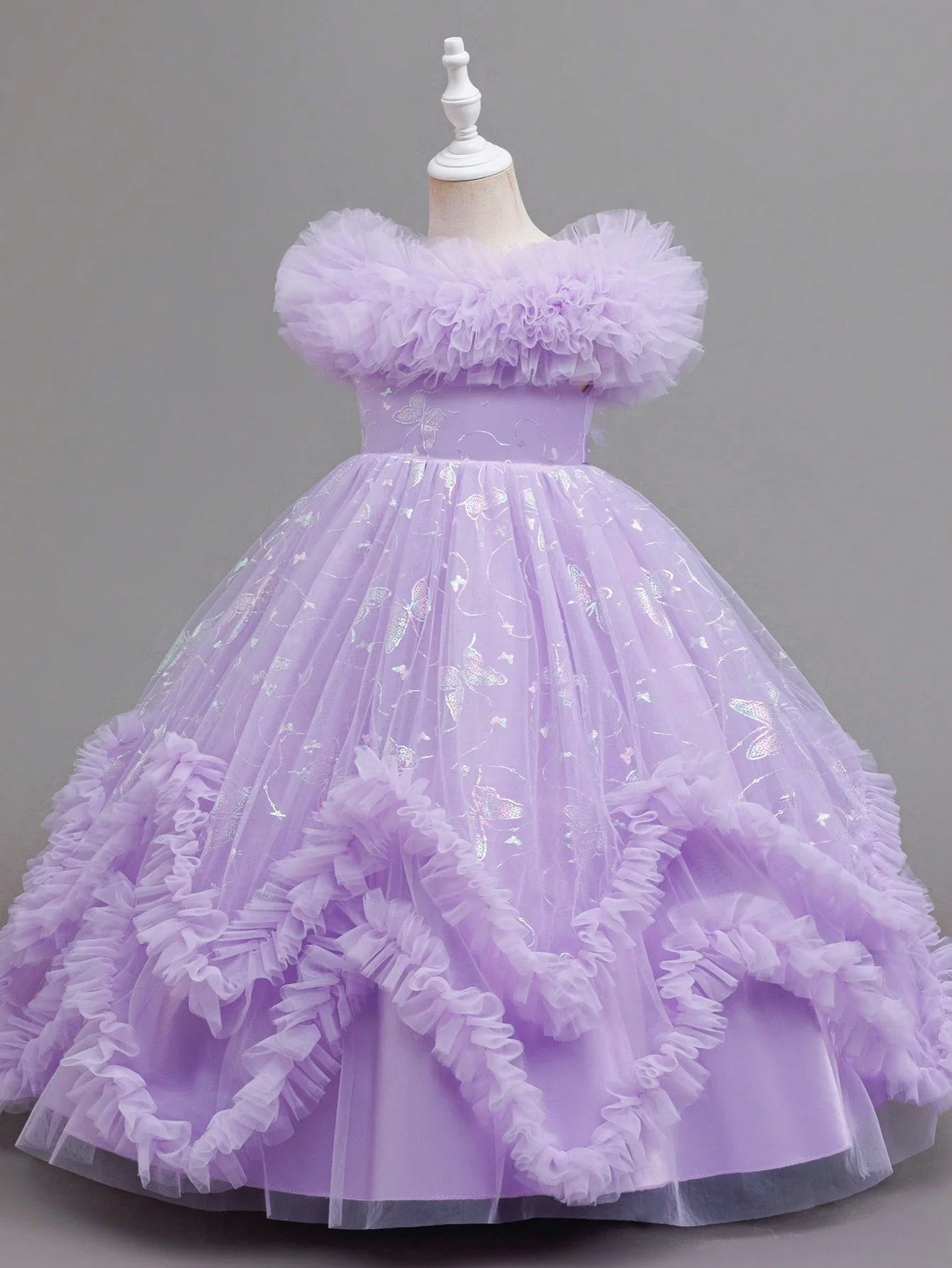 Lavender Ball Gown Dress With Ruffles And Butterfly Print Tulle Formal Evening Dress
Lavender Ball Gown Dress With Ruffles And Butterfly Print Tulle Formal Evening Dress