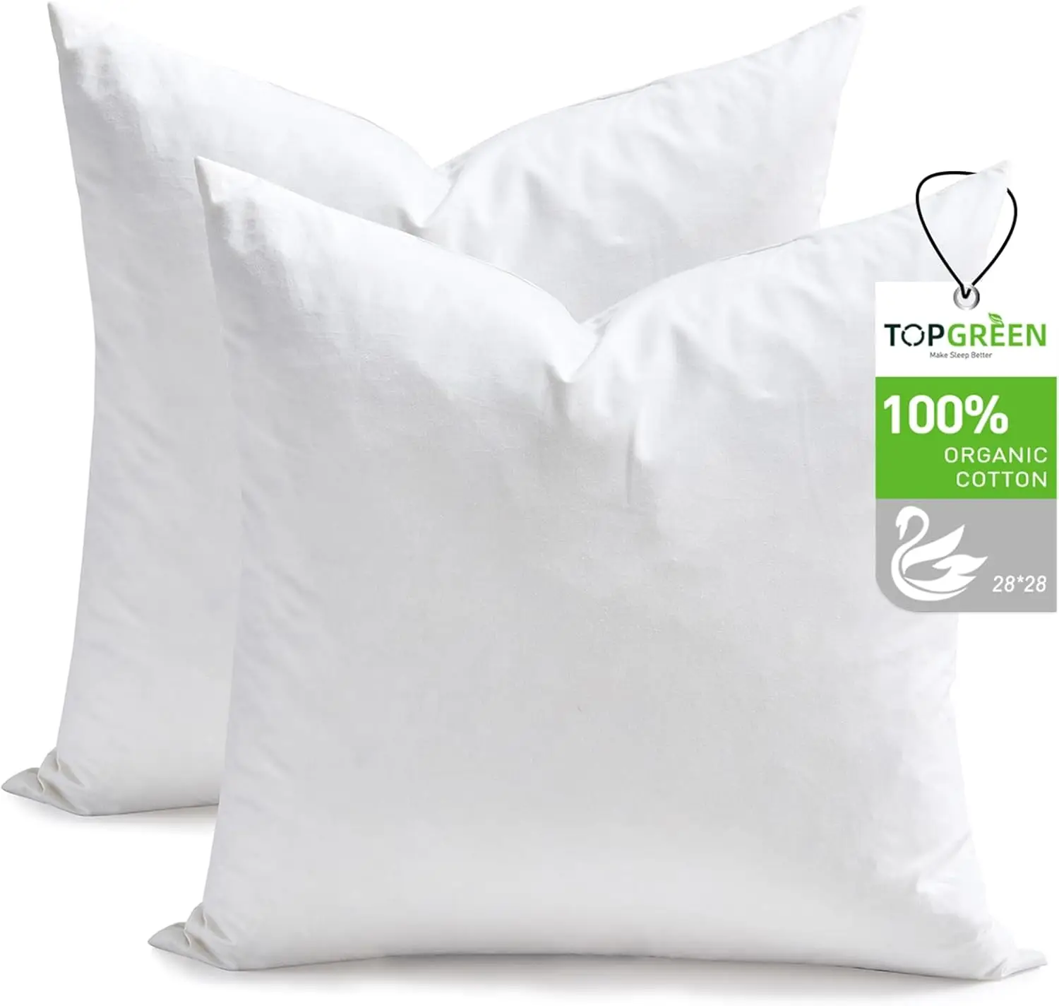 28x28 Feather Down Pillow Inserts, Set of 2, Organic Cotton Shell for Sofa Couch Bed in White
28x28 Feather Down Pillow Inserts, Set of 2, Organic Cotton Shell for Sofa Couch Bed in White