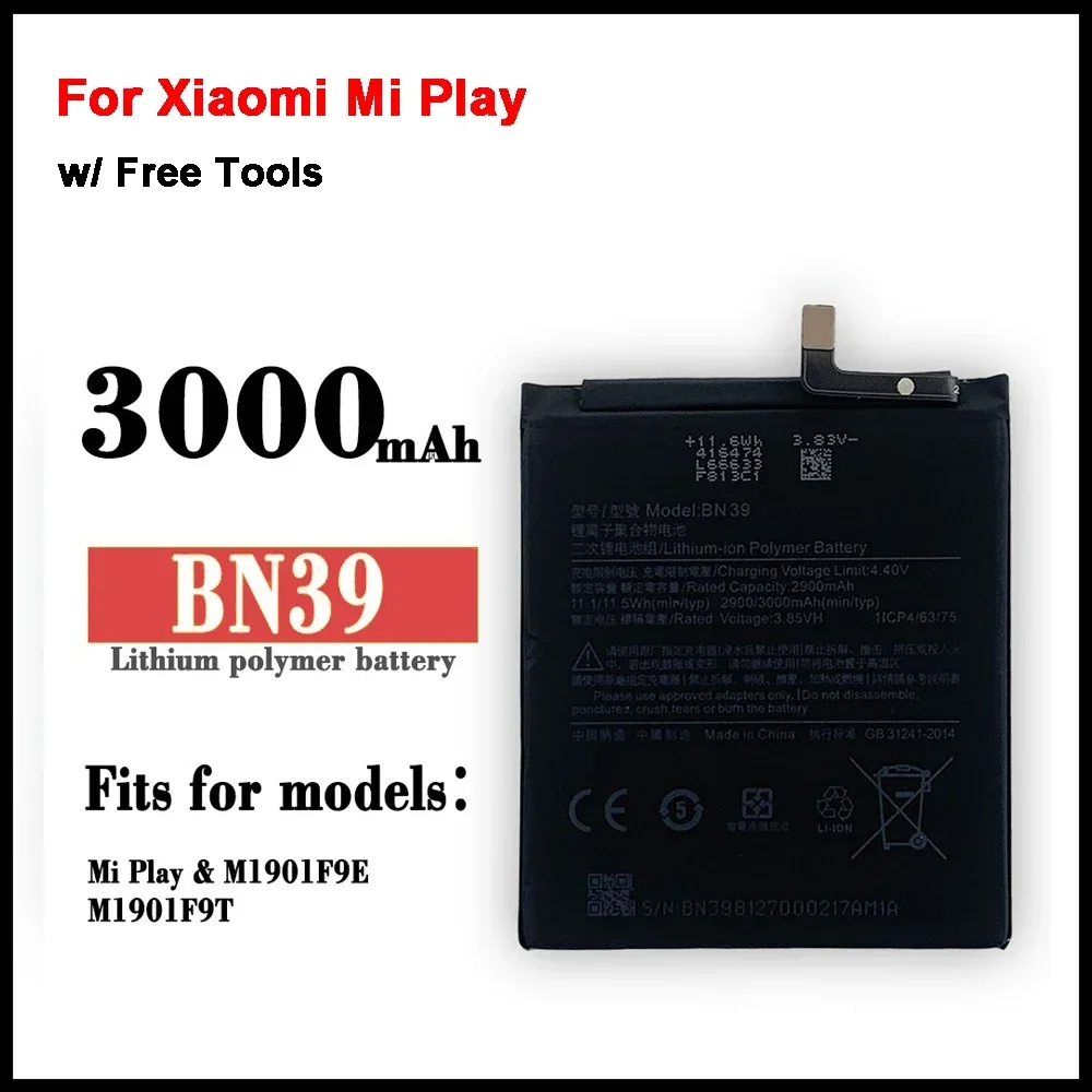 New Replacement Battery BN39 For Xiaomi Mi Play Rechargeable Phone Battery 3000mAh
New Replacement Battery BN39 For Xiaomi Mi Play Rechargeable Phone Battery 3000mAh