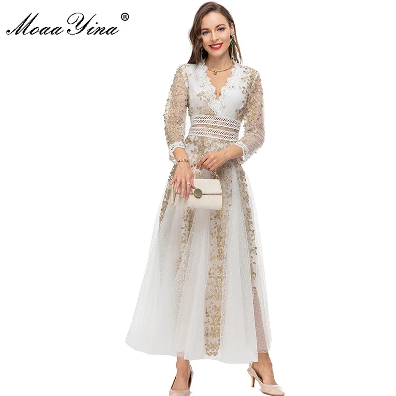 MoaaYina Fashion Designer Summer Women's V-Neck Mesh Long Sleeve Flower Embroidery Hollow Out Party Dresses
MoaaYina Fashion Designer Summer Women's V-Neck Mesh Long Sleeve Flower Embroidery Hollow Out Party Dresses