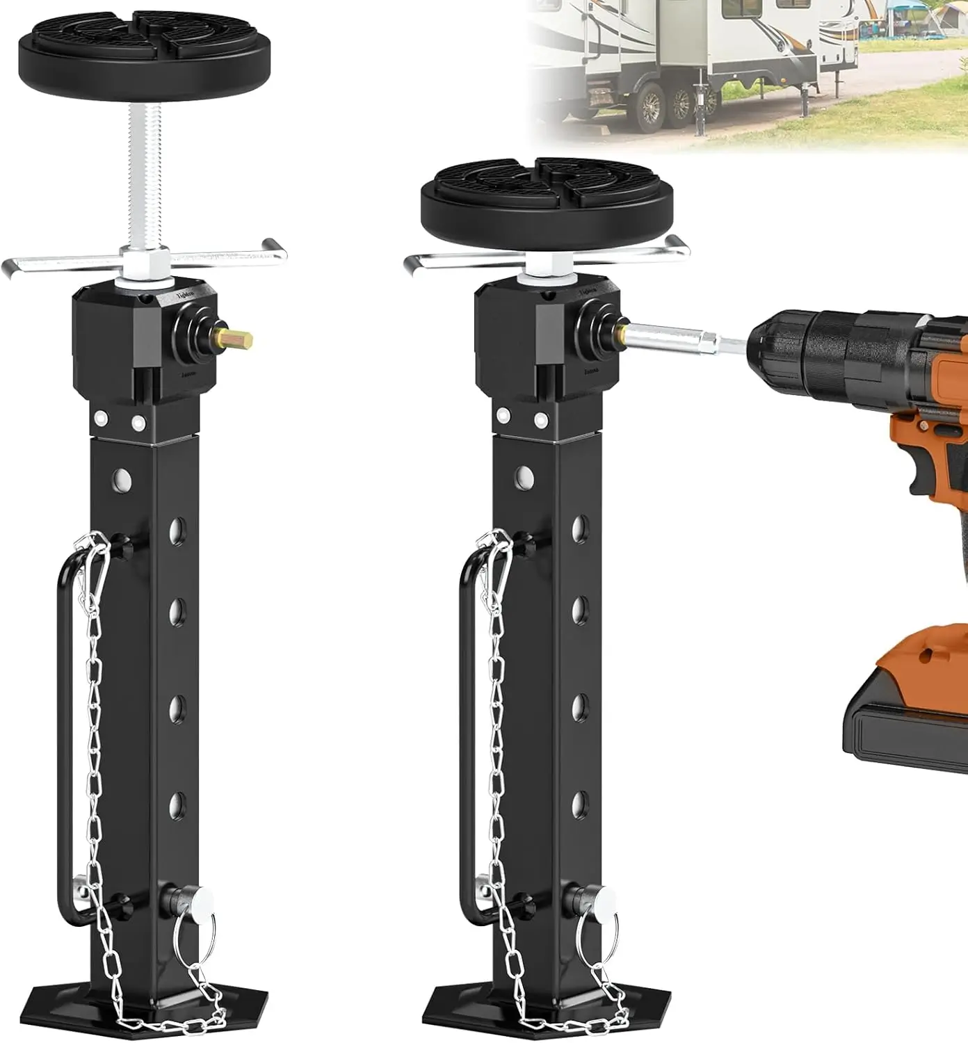 Adjustable RV Stabilizer Jacks 13.8"-26.8", 2 PCS, 5000 lbs Capacity, Electric Drill Compatible
Adjustable RV Stabilizer Jacks 13.8"-26.8", 2 PCS, 5000 lbs Capacity, Electric Drill Compatible