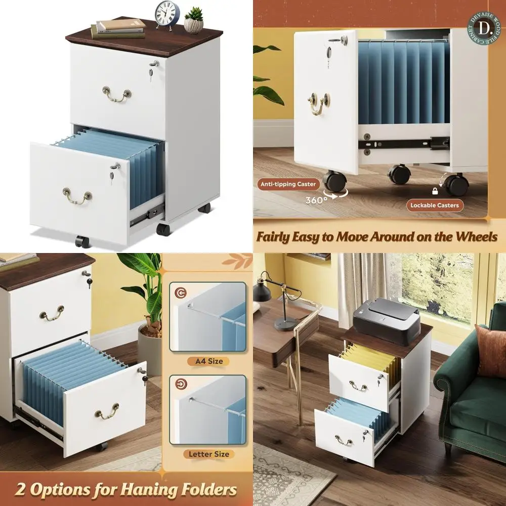 2-Drawer Lockable Rolling File Cabinet, White, Compact Design for Home Office Use
2-Drawer Lockable Rolling File Cabinet, White, Compact Design for Home Office Use
