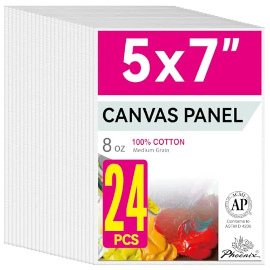 Small Painting Canvas Panels 5x7 Inch, 24 Bulk Pack - 8 Oz Triple Primed 100% Cotton Acid Free Canvas Boards for Painting, Blan
Small Painting Canvas Panels 5x7 Inch, 24 Bulk Pack - 8 Oz Triple Primed 100% Cotton Acid Free Canvas Boards for Painting, Blan