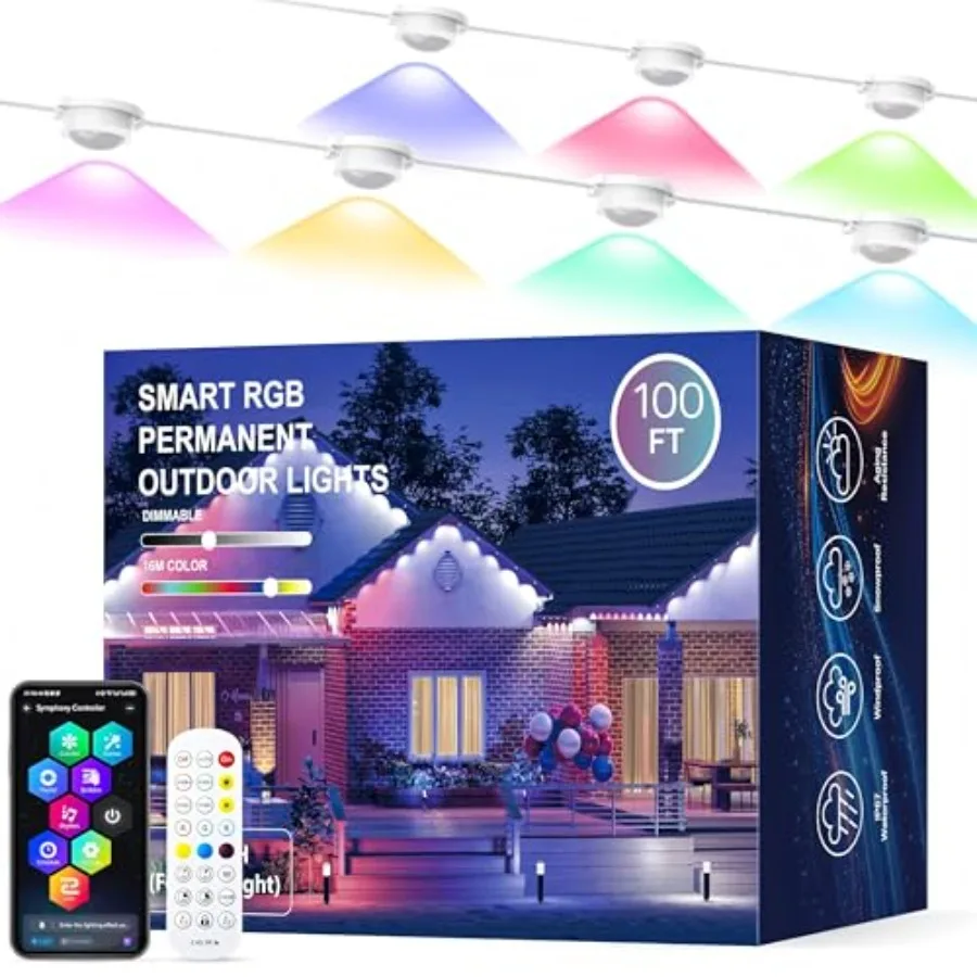 Уличные светодиодные светильники с постоянной подсветкой 100FT RGB+IC Smart LED с управлением через приложение/пульт, режимы DIY, защита IP67
Уличные светодиодные светильники с постоянной подсветкой 100FT RGB+IC Smart LED с управлением через приложение/пульт, режимы DIY, защита IP67