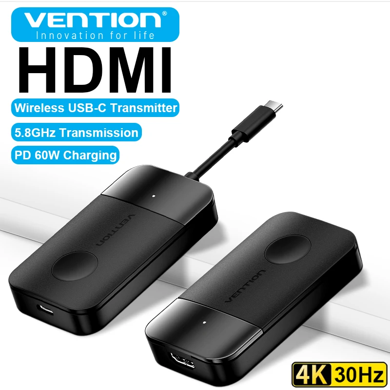 Vention USB-C to HDMI Receiver 4K@30Hz Wireless Transmitter 5GHz PD 60W Type C Adapter for iPhone Android Laptop TV PC Extender
Vention USB-C to HDMI Receiver 4K@30Hz Wireless Transmitter 5GHz PD 60W Type C Adapter for iPhone Android Laptop TV PC Extender