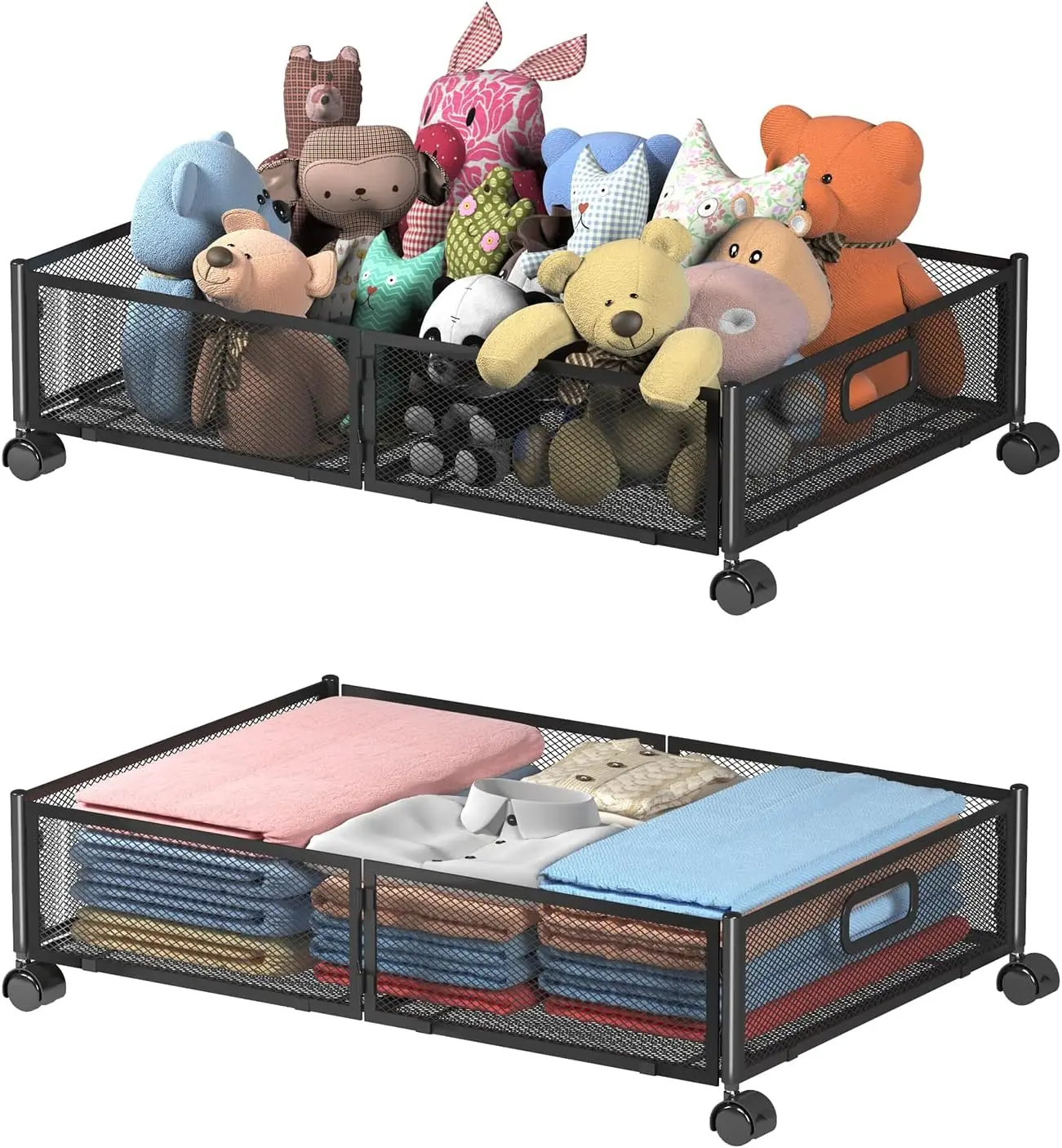 Foldable Under Bed Storage Bins with Wheels and Handles, 2-Pack Black for Clothes, Blankets, Shoes
Foldable Under Bed Storage Bins with Wheels and Handles, 2-Pack Black for Clothes, Blankets, Shoes