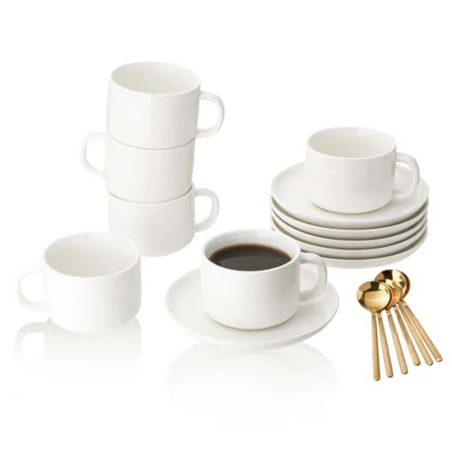 8oz Cappuccino Cups Set of 6, Tea Cups with Saucers and Spoons, White Ceramic Tea Cups Set Coffee Mugs for Tea Cappuccino Espre
8oz Cappuccino Cups Set of 6, Tea Cups with Saucers and Spoons, White Ceramic Tea Cups Set Coffee Mugs for Tea Cappuccino Espre