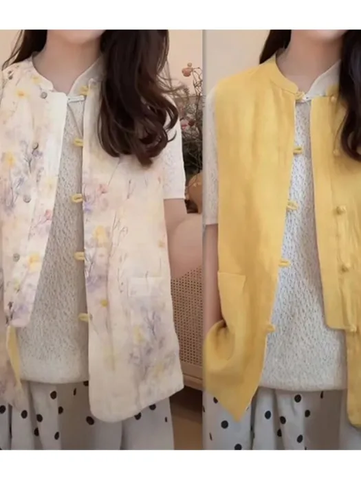 Women's Cotton Linen Print Vest Summer New Sle Double-Sided Wear Artistic Svel Jaet round Ne Single Button Closure
Women's Cotton Linen Print Vest Summer New Sle Double-Sided Wear Artistic Svel Jaet round Ne Single Button Closure