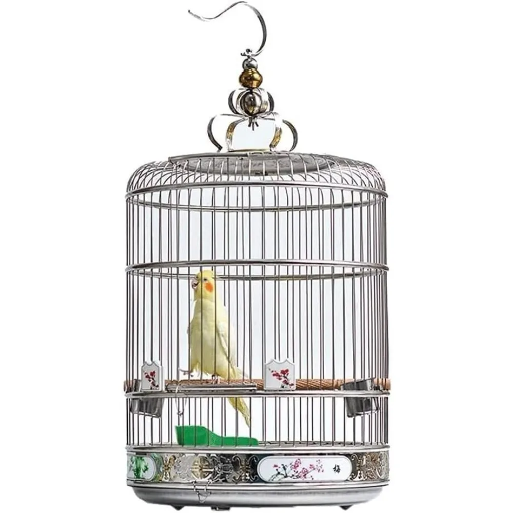 Round Stainless Steel Birdcage with Wooden Poles, Large Outdoor Parrot Cage, Elegant Bird House with Dragon Carving and Accessor
Round Stainless Steel Birdcage with Wooden Poles, Large Outdoor Parrot Cage, Elegant Bird House with Dragon Carving and Accessor