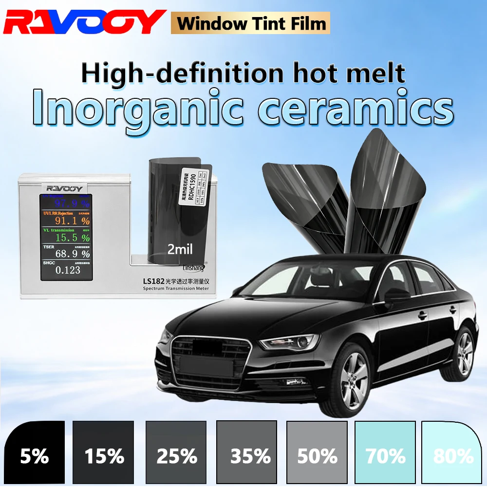 RAVOOY Car Window Tint RDHC1590 Inorganic Ceramic Window Tint Film for Car 152CMX30M 2mil High Definition Hot Melt Film VLT 15%
RAVOOY Car Window Tint RDHC1590 Inorganic Ceramic Window Tint Film for Car 152CMX30M 2mil High Definition Hot Melt Film VLT 15%