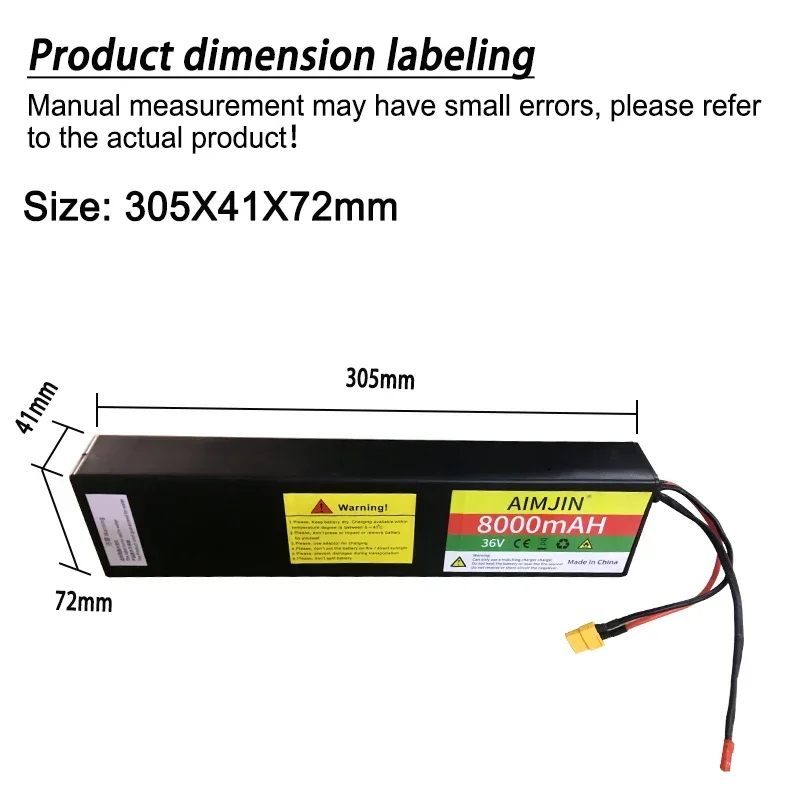 10S3P 36V 8000mAh Li-ion Rechargeable Battery Pack with XT60+JST Plug ,Suitable for Electric Scooter
10S3P 36V 8000mAh Li-ion Rechargeable Battery Pack with XT60+JST Plug ,Suitable for Electric Scooter