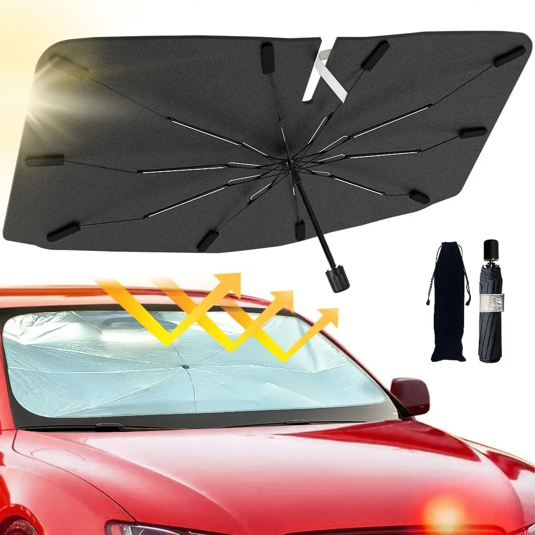 Foldable Windshield Sun Shade Umbrella, UV Block Car Front Window Heat Insulation, Blackout Cover for Trucks Cars (Large)
Foldable Windshield Sun Shade Umbrella, UV Block Car Front Window Heat Insulation, Blackout Cover for Trucks Cars (Large)