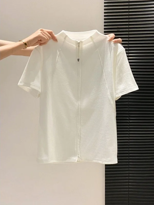 Outlets Loose Fit Short Sleeve T-Shirt Women's Double Zipper Stand Collar Slimming Versatile Commute Top Korean Style
Outlets Loose Fit Short Sleeve T-Shirt Women's Double Zipper Stand Collar Slimming Versatile Commute Top Korean Style