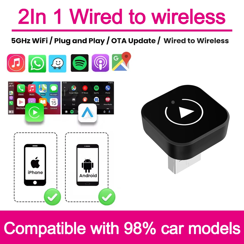 Mini 2in1 Wireless CarPlay Adapter Wireless Android Auto AI Smart Box Intelligent Systems for Wired CarPlay Car
Mini 2in1 Wireless CarPlay Adapter Wireless Android Auto AI Smart Box Intelligent Systems for Wired CarPlay Car
