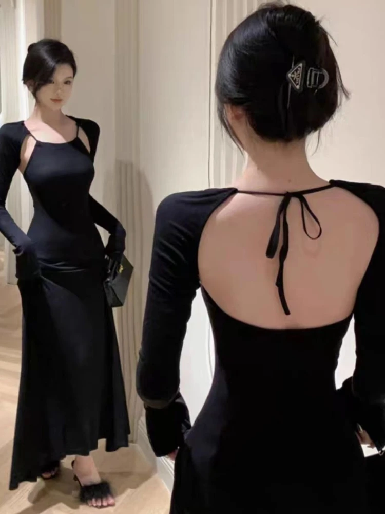 QWEEK Vintage Elegant Halter Bcakless Black Long Dress Women Retro Wrap Party Long Sleeve Maxi Dresses 2024 Spring
QWEEK Vintage Elegant Halter Bcakless Black Long Dress Women Retro Wrap Party Long Sleeve Maxi Dresses 2024 Spring