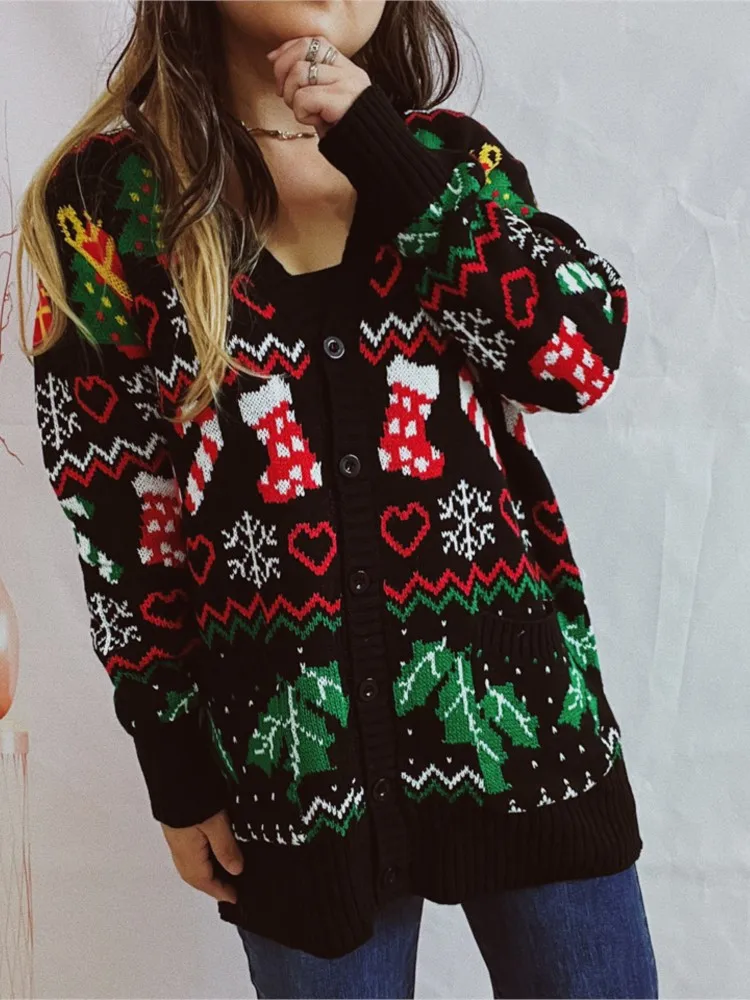 Christmas Cardigans Sweater Pulls Femmes Winter Clothes Woman Comfortable Contrast Jacquard V-link Casual Simple Style Homewear
Christmas Cardigans Sweater Pulls Femmes Winter Clothes Woman Comfortable Contrast Jacquard V-link Casual Simple Style Homewear