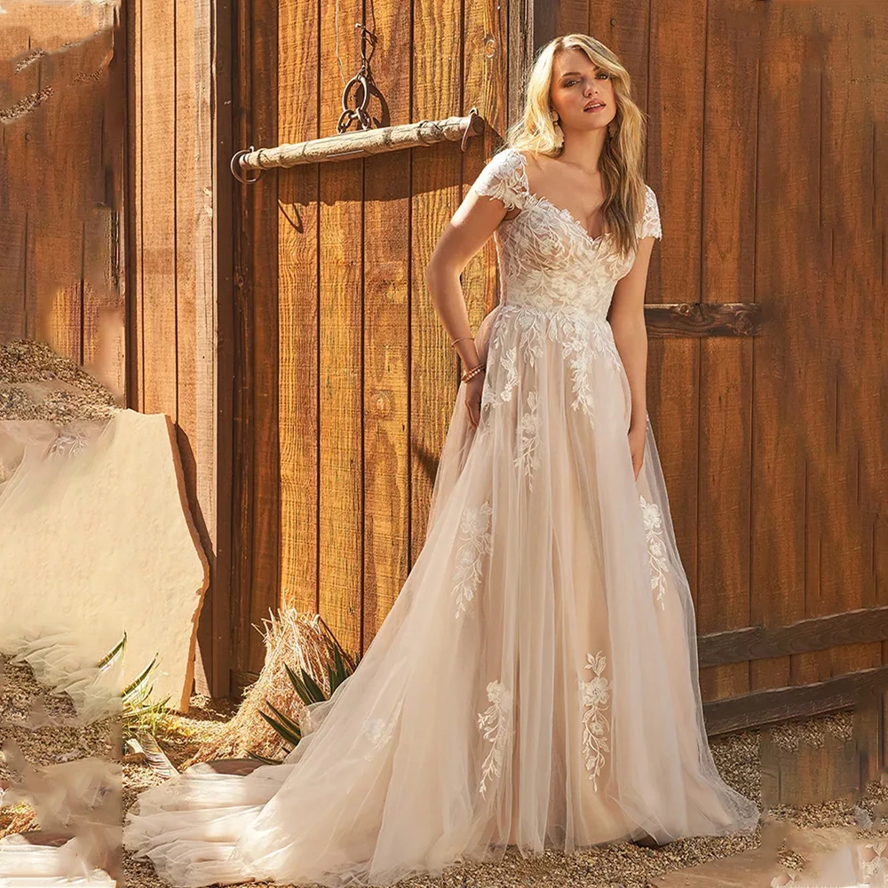 Modern Off The Shoulder Sweetheart Lace Applique Short Sleeves Sweep Train Custom Made 2025 Vestido De Noival
Modern Off The Shoulder Sweetheart Lace Applique Short Sleeves Sweep Train Custom Made 2025 Vestido De Noival