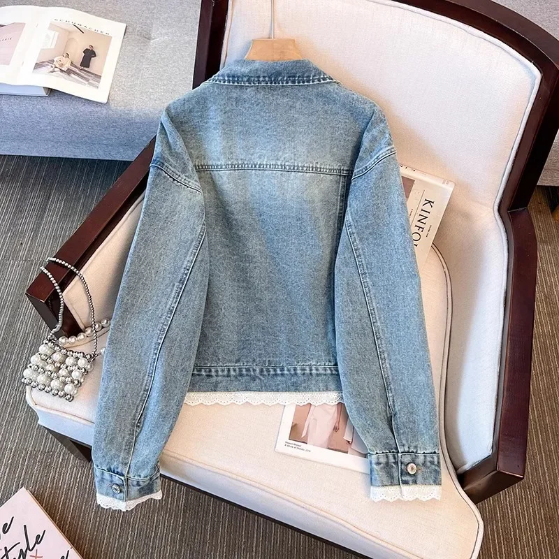 Spring Autumn Women Vintage Washed Blue Denim Jacket Lace Hem Patchwork Single-Breasted Long Sleeve Jeans Jacket Coat Streetwear
Spring Autumn Women Vintage Washed Blue Denim Jacket Lace Hem Patchwork Single-Breasted Long Sleeve Jeans Jacket Coat Streetwear