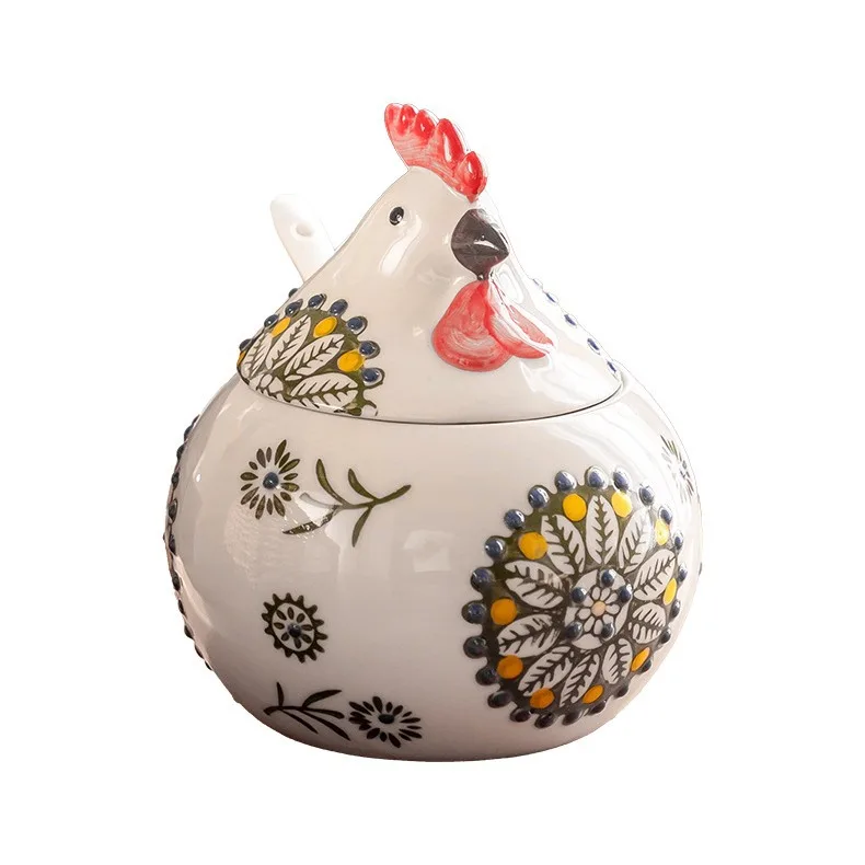 CX cute and simple chicken seasoning jar creative household ceramic with lid and spoon
CX cute and simple chicken seasoning jar creative household ceramic with lid and spoon