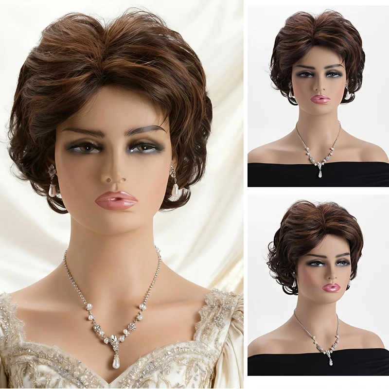 10-дюймовый женский модный парик: короткий, кудрявый, черно-коричневый, с челкой, имитирующий прямые волосы | Синтетическое волокно Full Rose Net
10-дюймовый женский модный парик: короткий, кудрявый, черно-коричневый, с челкой, имитирующий прямые волосы | Синтетическое волокно Full Rose Net