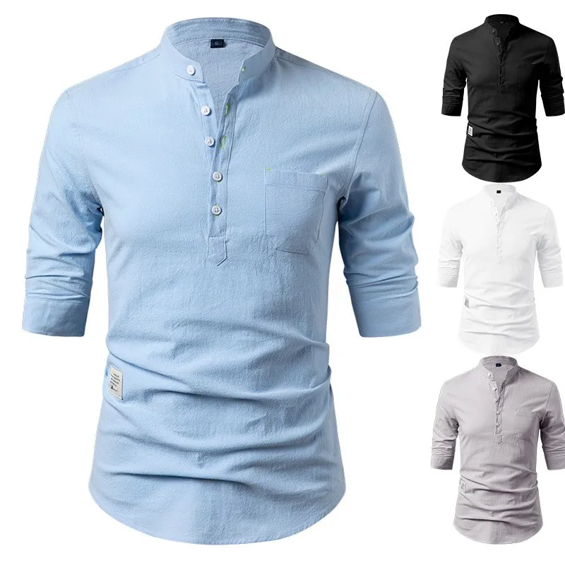 Men's Fashion Henley Shirt, Casual Loose Thin Breathable Linen-Like Fabric Stand Collar Shirt, 3/4 Sleeve Summer Tops for Daily
Men's Fashion Henley Shirt, Casual Loose Thin Breathable Linen-Like Fabric Stand Collar Shirt, 3/4 Sleeve Summer Tops for Daily