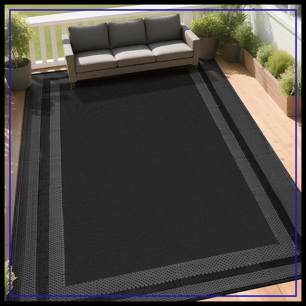 Large 9x12 Waterproof Outdoor Rug for Patio, Plastic Straw Mat for Deck, Black & Grey
Large 9x12 Waterproof Outdoor Rug for Patio, Plastic Straw Mat for Deck, Black & Grey