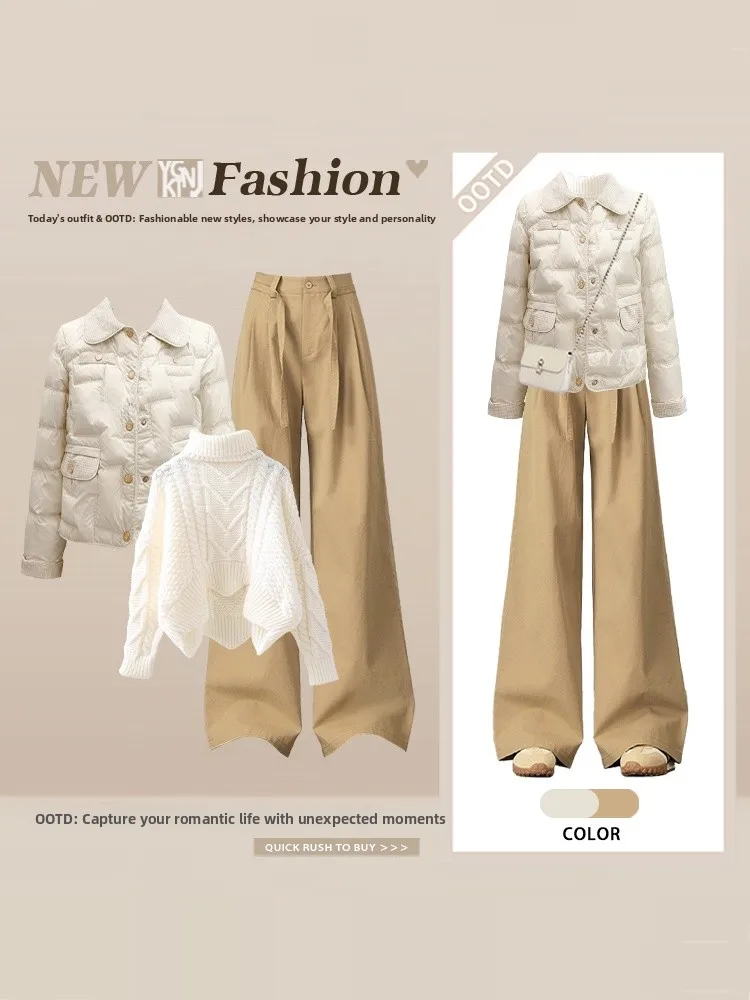 Winter Commute Cotton Jaet High Collar Sweater Wide Leg Casual Pants Tee Piece Set Women's Faion Ensemble Warm Long Sve
Winter Commute Cotton Jaet High Collar Sweater Wide Leg Casual Pants Tee Piece Set Women's Faion Ensemble Warm Long Sve