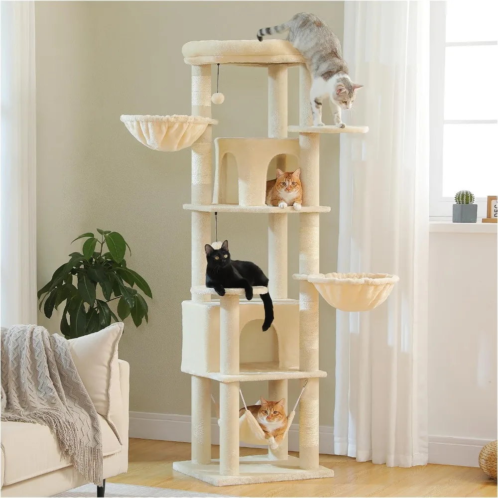 Tall Cat Tower, 70 Inch Cat Tree with Hammock, 5 Scratching Posts, 2 Condos and a Large Top Perches for Large Cats
Tall Cat Tower, 70 Inch Cat Tree with Hammock, 5 Scratching Posts, 2 Condos and a Large Top Perches for Large Cats