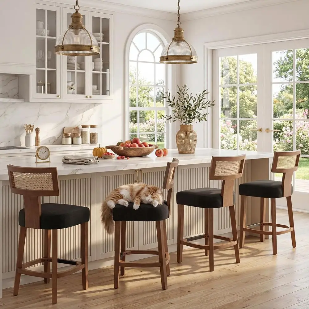 Counter Height Rattan Bar Stool Set of 4, Charcoal Linen Upholstered, Natural Wood Finish
Counter Height Rattan Bar Stool Set of 4, Charcoal Linen Upholstered, Natural Wood Finish