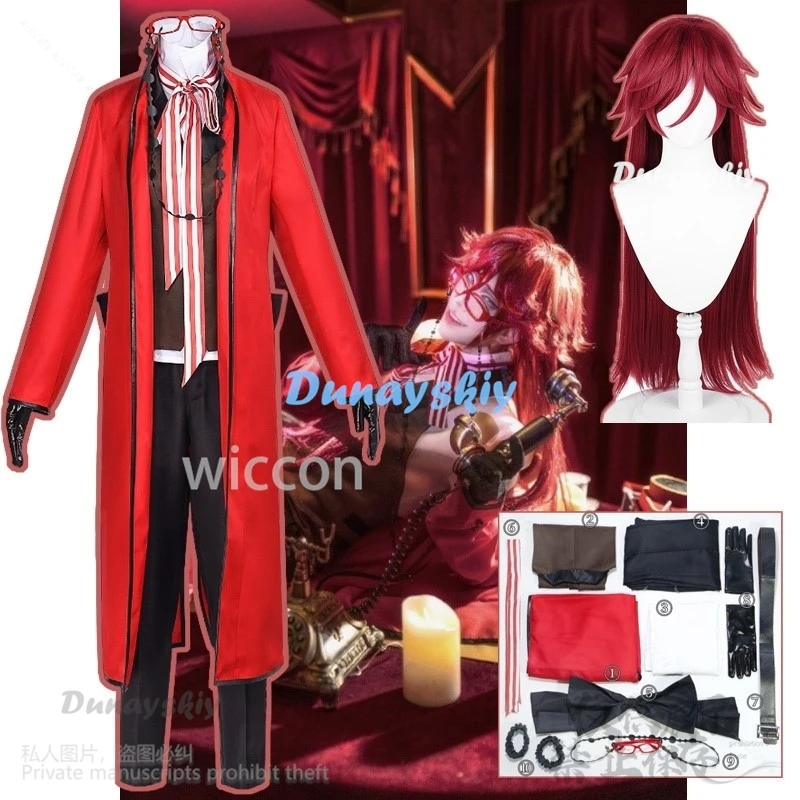 Anime Blackr Butler Cosplay Grell Sutcliff Michaelis Costume Red Butler Uniform Coat Suit Wig Glasses Halloween Christmas Party
Anime Blackr Butler Cosplay Grell Sutcliff Michaelis Costume Red Butler Uniform Coat Suit Wig Glasses Halloween Christmas Party