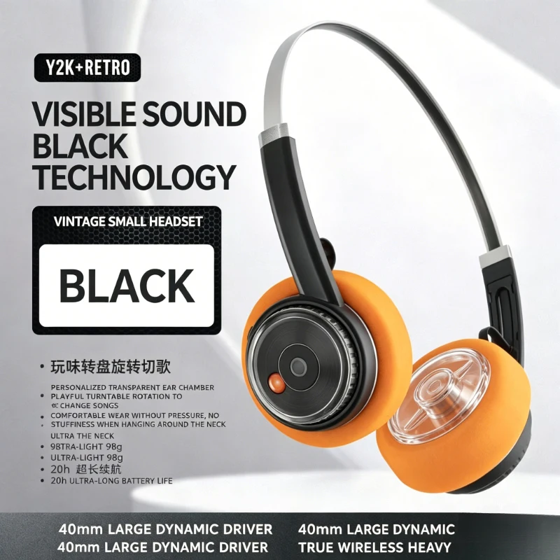 Retro Y2K On-Ear Headphones, True Wireless Transparent Headset with Rotating Control, 20H Playtime, 40mm Bass Driver for Women
Retro Y2K On-Ear Headphones, True Wireless Transparent Headset with Rotating Control, 20H Playtime, 40mm Bass Driver for Women