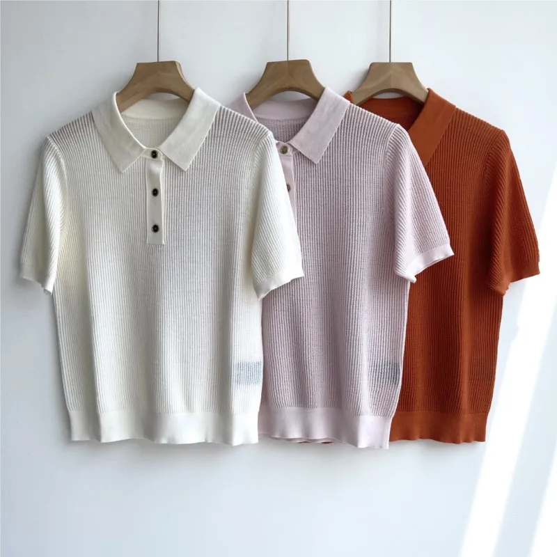 Women's Knitted Polo Shirt 100% Wool Short Sleeve 3 Colors (Orange, White, Pink) S M L
Women's Knitted Polo Shirt 100% Wool Short Sleeve 3 Colors (Orange, White, Pink) S M L