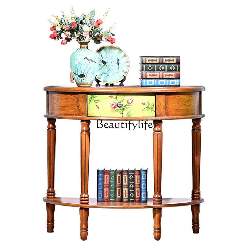American rural semicircular entrance table foyer corridor painted solid wood side cabinet
American rural semicircular entrance table foyer corridor painted solid wood side cabinet