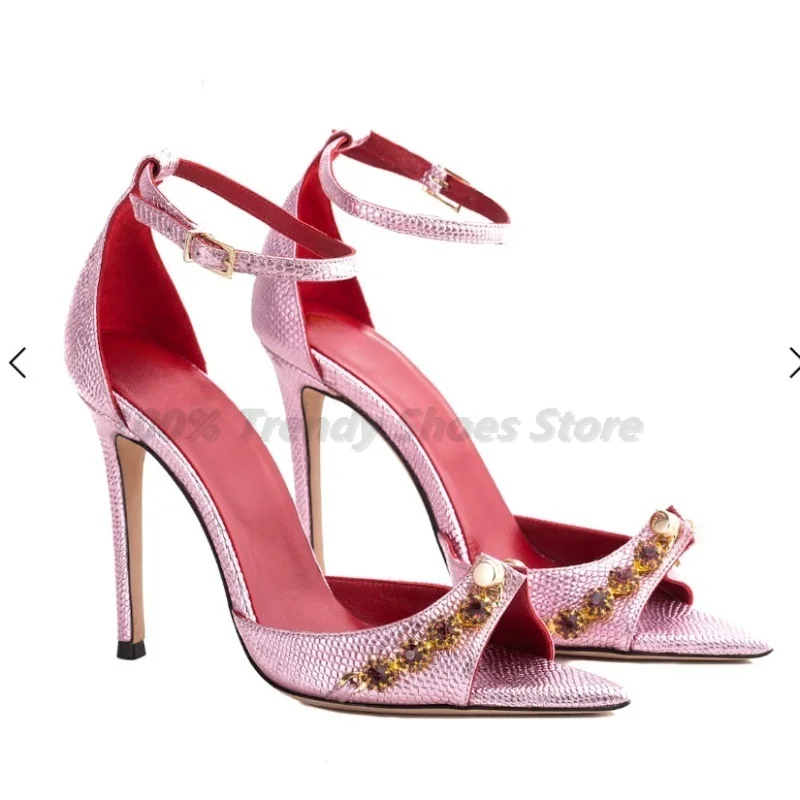 European and American Pink Fashion Sandals with Pointed Rhinestone Buckle Thin Heel Banquet Womens Shoes Plus Size Sandals Women
European and American Pink Fashion Sandals with Pointed Rhinestone Buckle Thin Heel Banquet Womens Shoes Plus Size Sandals Women