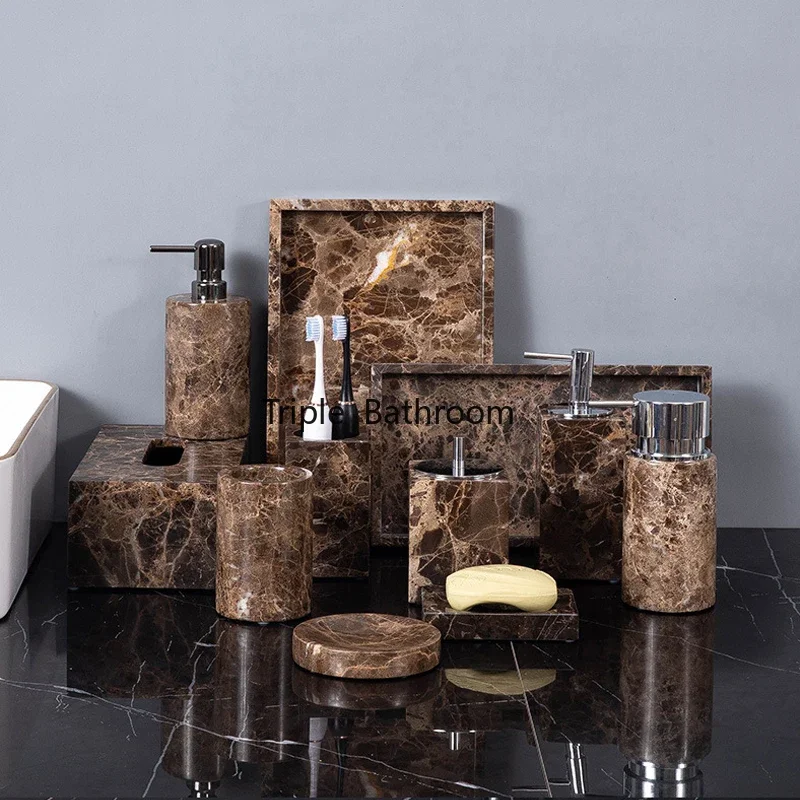Dark Natural Marble Bathroom Set Brown Luxury Toothbrush Holder Soap Dish Soap Dispenser Bathroom Accessories
Dark Natural Marble Bathroom Set Brown Luxury Toothbrush Holder Soap Dish Soap Dispenser Bathroom Accessories