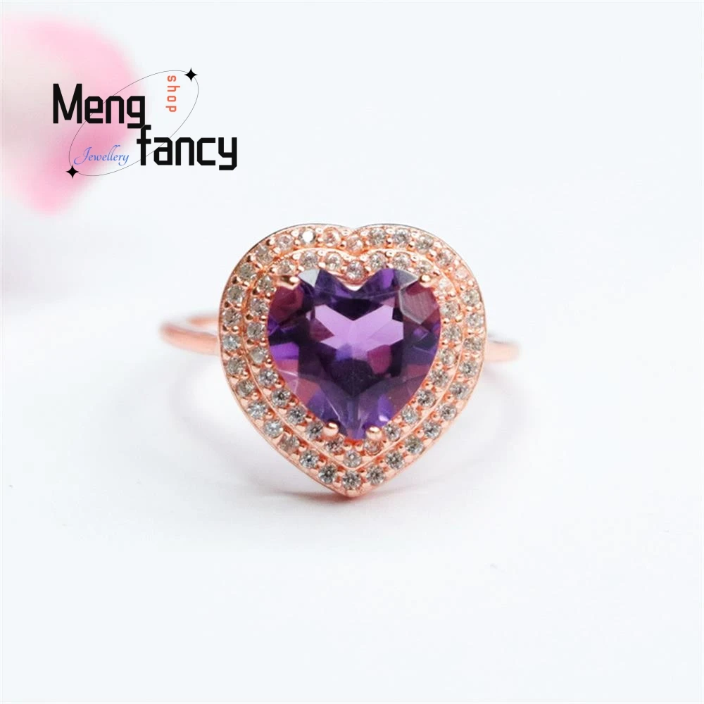S925 Silver Natural Amethyst ring Love Cordate Open Ring Exquisite Elegant Simple High-grade Couple Luxury Fashion Fine Jewelry
S925 Silver Natural Amethyst ring Love Cordate Open Ring Exquisite Elegant Simple High-grade Couple Luxury Fashion Fine Jewelry