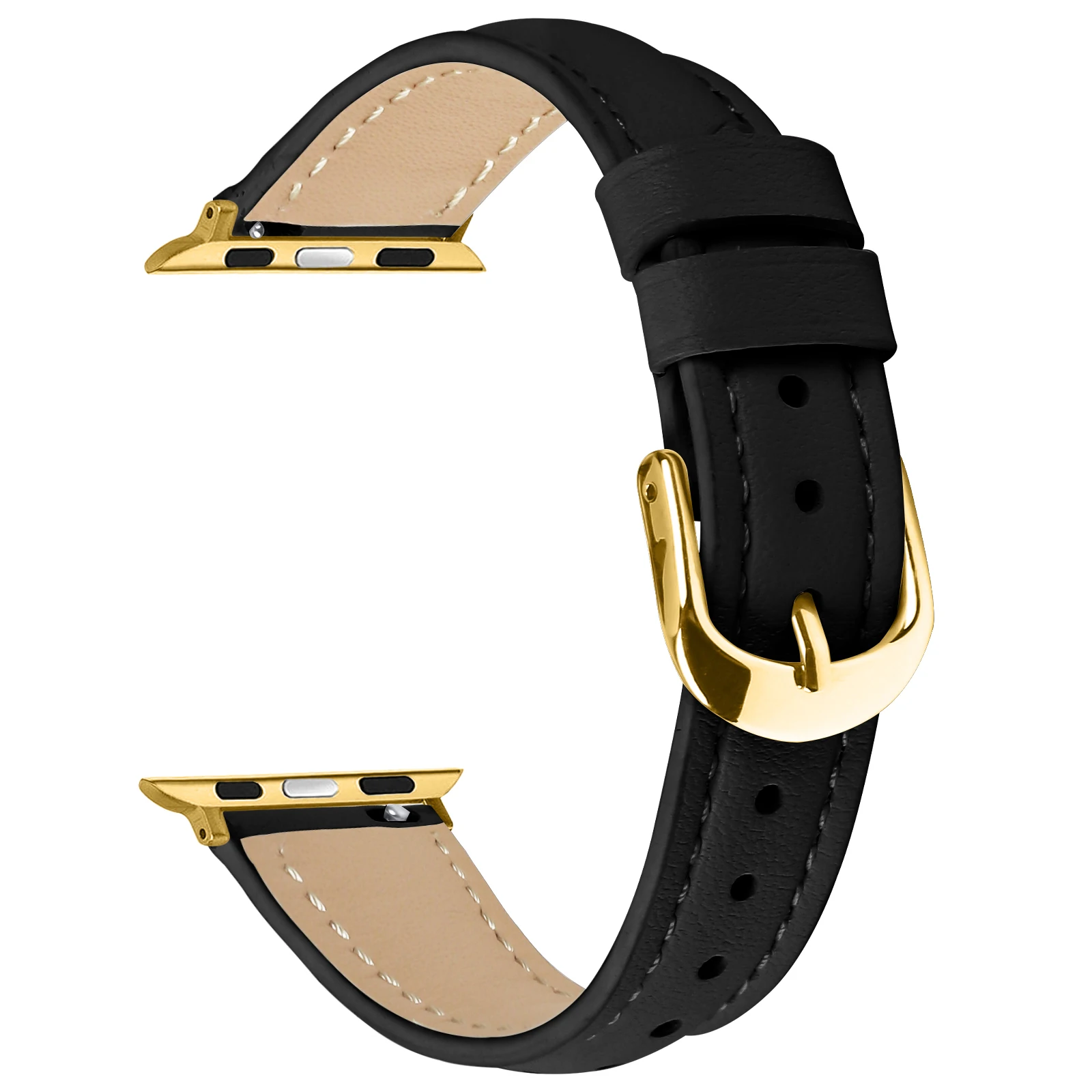Watch Band for Apple Watch Series 11 10 42mm / 9 8 7 41mm / SE3 SE2 SE 6 5 4 40mm / 3 2 1 38mm Gold Buckle Slim Leather Strap -
Watch Band for Apple Watch Series 11 10 42mm / 9 8 7 41mm / SE3 SE2 SE 6 5 4 40mm / 3 2 1 38mm Gold Buckle Slim Leather Strap -