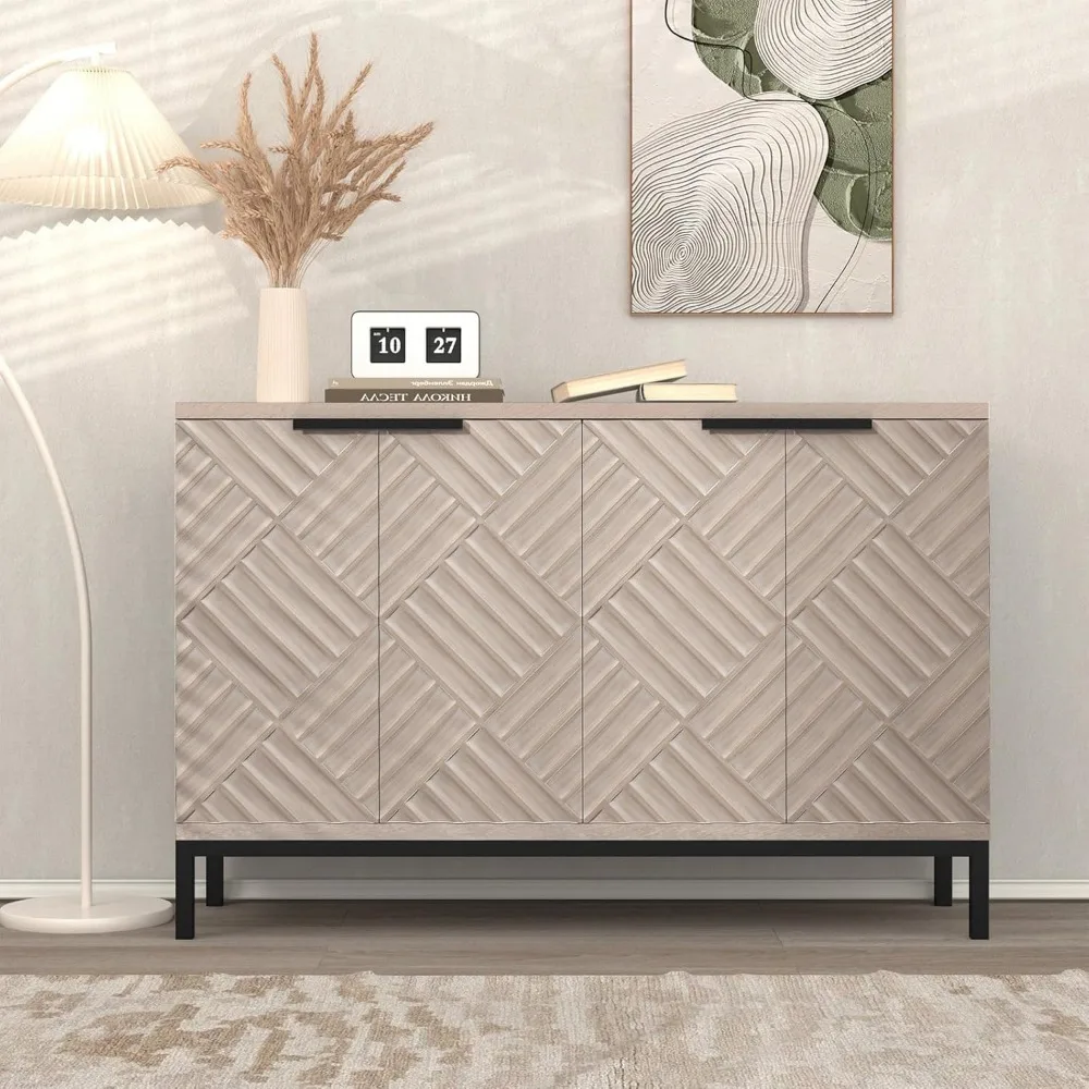 47" Buffet Sideboard Fluted Cabinet with 4 Doors & Shelves, Modern Credenza Storage Accent Cabinet with Bronze Metal Legs for D
47" Buffet Sideboard Fluted Cabinet with 4 Doors & Shelves, Modern Credenza Storage Accent Cabinet with Bronze Metal Legs for D