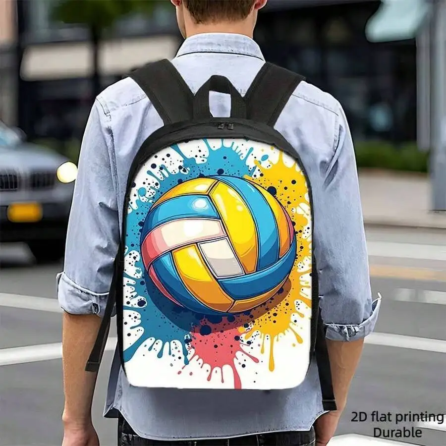 Volleyball Print Backpack With Colorful Paint Splashes, Lightweight Travel Bag, Adjustable Straps, Large Capacity For Commuting
Volleyball Print Backpack With Colorful Paint Splashes, Lightweight Travel Bag, Adjustable Straps, Large Capacity For Commuting