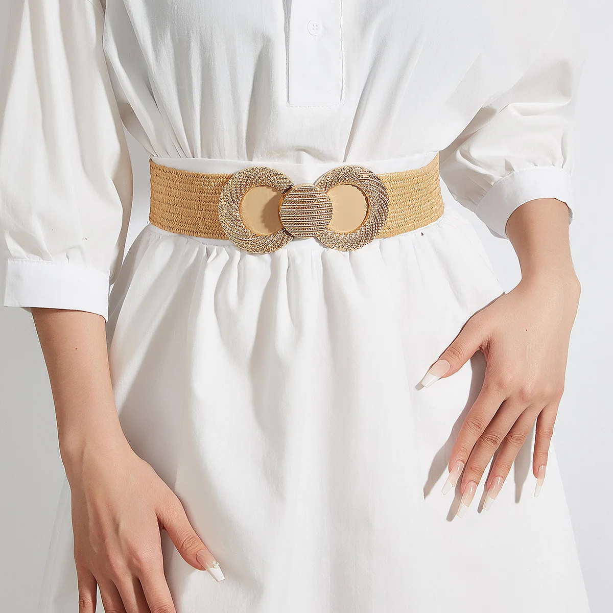 2025 Spring and Summer New Imitation PP Grass Woven Elastic Belt Women's Fashion Dress with Decorative Trend Waist Seal
2025 Spring and Summer New Imitation PP Grass Woven Elastic Belt Women's Fashion Dress with Decorative Trend Waist Seal