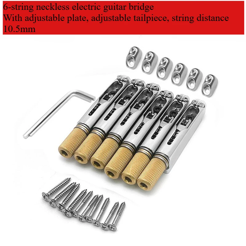 Adjustable 6-String Headless Guitar Bridge with Base, 10.5mm String Spacing Fixed Tailpiece with All Mounting Parts
Adjustable 6-String Headless Guitar Bridge with Base, 10.5mm String Spacing Fixed Tailpiece with All Mounting Parts