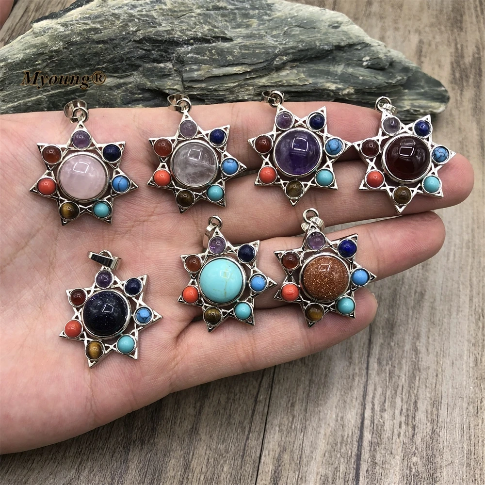 7 Chakra Hexagram Natural Gemstones Crystal Quartz Obsidian Tiger Eye Stone Star Pendants MY221028
7 Chakra Hexagram Natural Gemstones Crystal Quartz Obsidian Tiger Eye Stone Star Pendants MY221028