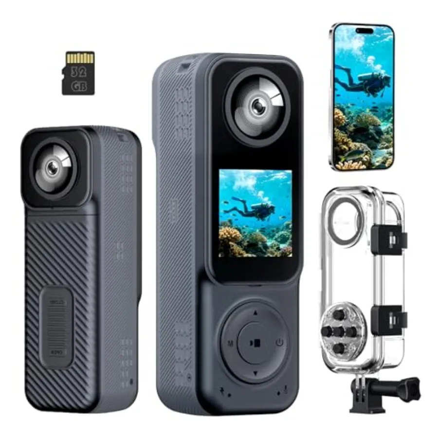 Vlogging Camera Body Cam for motorcycle sports travel, waterproof dual-lens 4K handheld action camera with black housing and in
Vlogging Camera Body Cam for motorcycle sports travel, waterproof dual-lens 4K handheld action camera with black housing and in