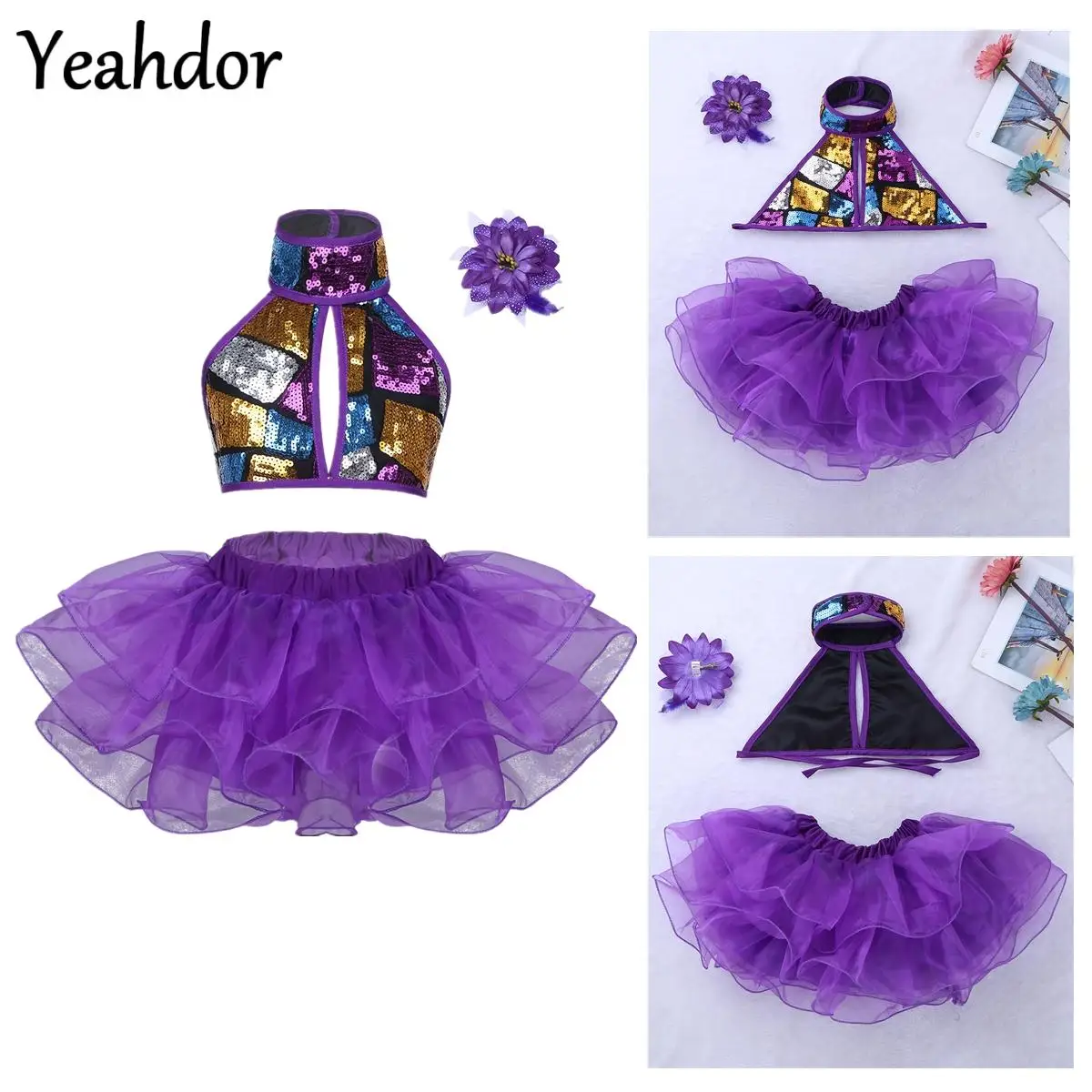 Girls Shiny Sequins Ballet Dance Dress Halter Strappy Crop Top with Tutu Skirt And Hair Clip Ballroom Lyrical Jazz Dance Outfit
Girls Shiny Sequins Ballet Dance Dress Halter Strappy Crop Top with Tutu Skirt And Hair Clip Ballroom Lyrical Jazz Dance Outfit