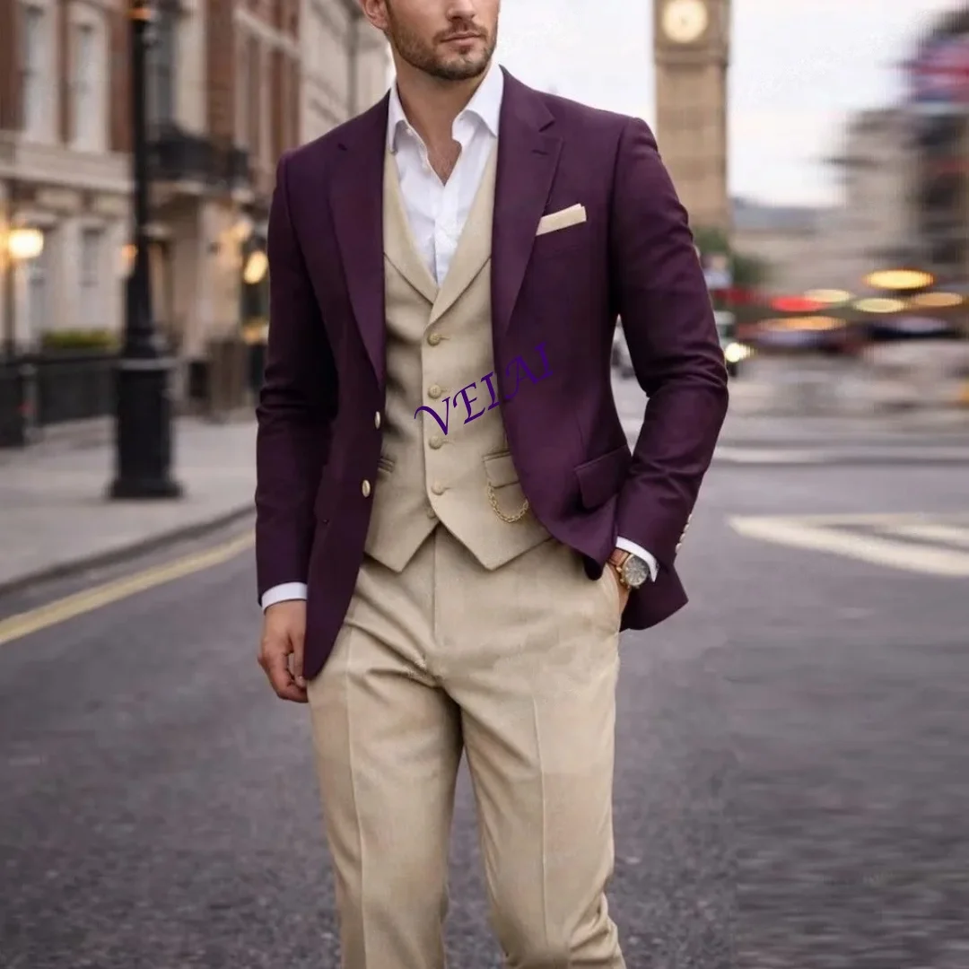 CustomizedNew Purple And Beige Formal Men Suit Groom Groomsman Wedding Party Prom Business Male Tuxedos 3 Piece Set Blazer Vest
CustomizedNew Purple And Beige Formal Men Suit Groom Groomsman Wedding Party Prom Business Male Tuxedos 3 Piece Set Blazer Vest